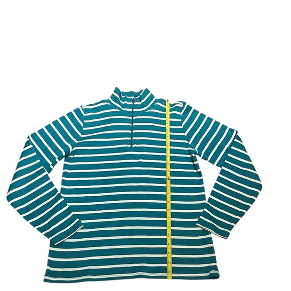 L.L. Bean Teal and White Striped Quarter Zip Pullover, Size M - Picture 8 of 8